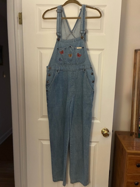 Repair Denim - Vintage Repair Denim Overalls with Butterfly Embroidery